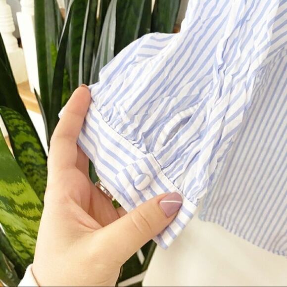 EXPRESS striped ruffle blue white blouse size S - Picture 3 of 7
